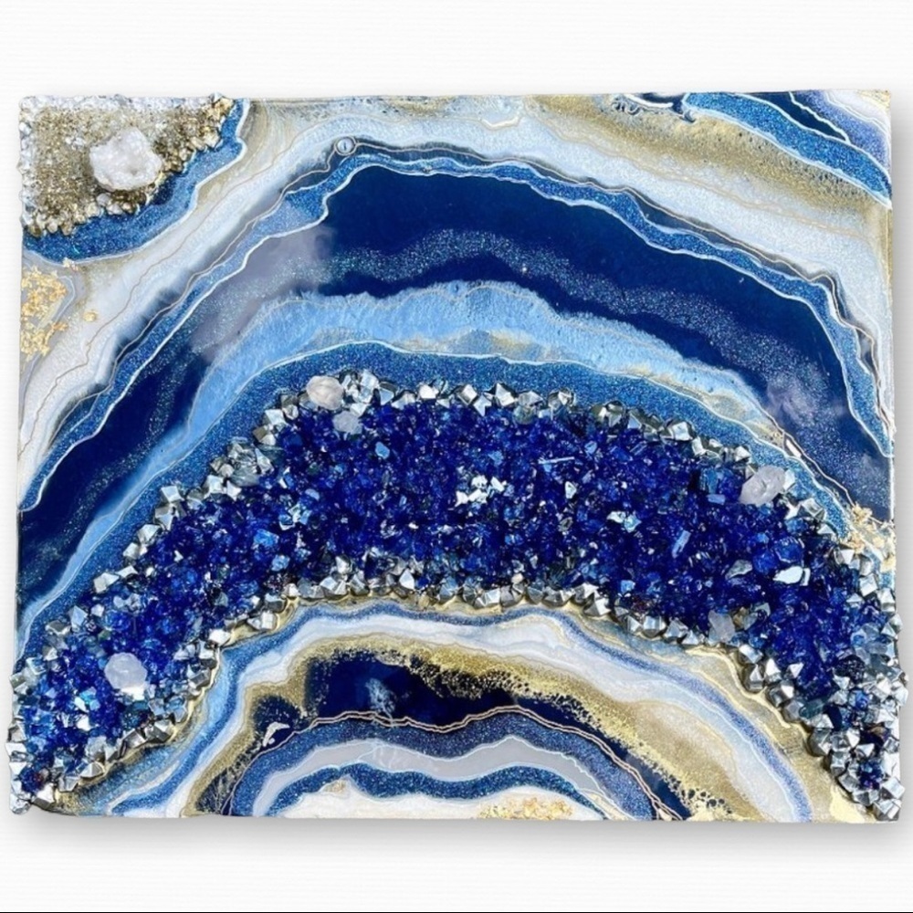 Geode Abstract Resin Art Piece | 24" x 20" Wood Panel | Broken Moroccan Geode